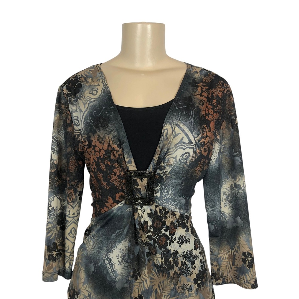 Dressbarn Floral V-Neck Buckle Top Shirt Medium Y2K Whimsigoth Fairy Grunge 90s - Picture 3 of 14